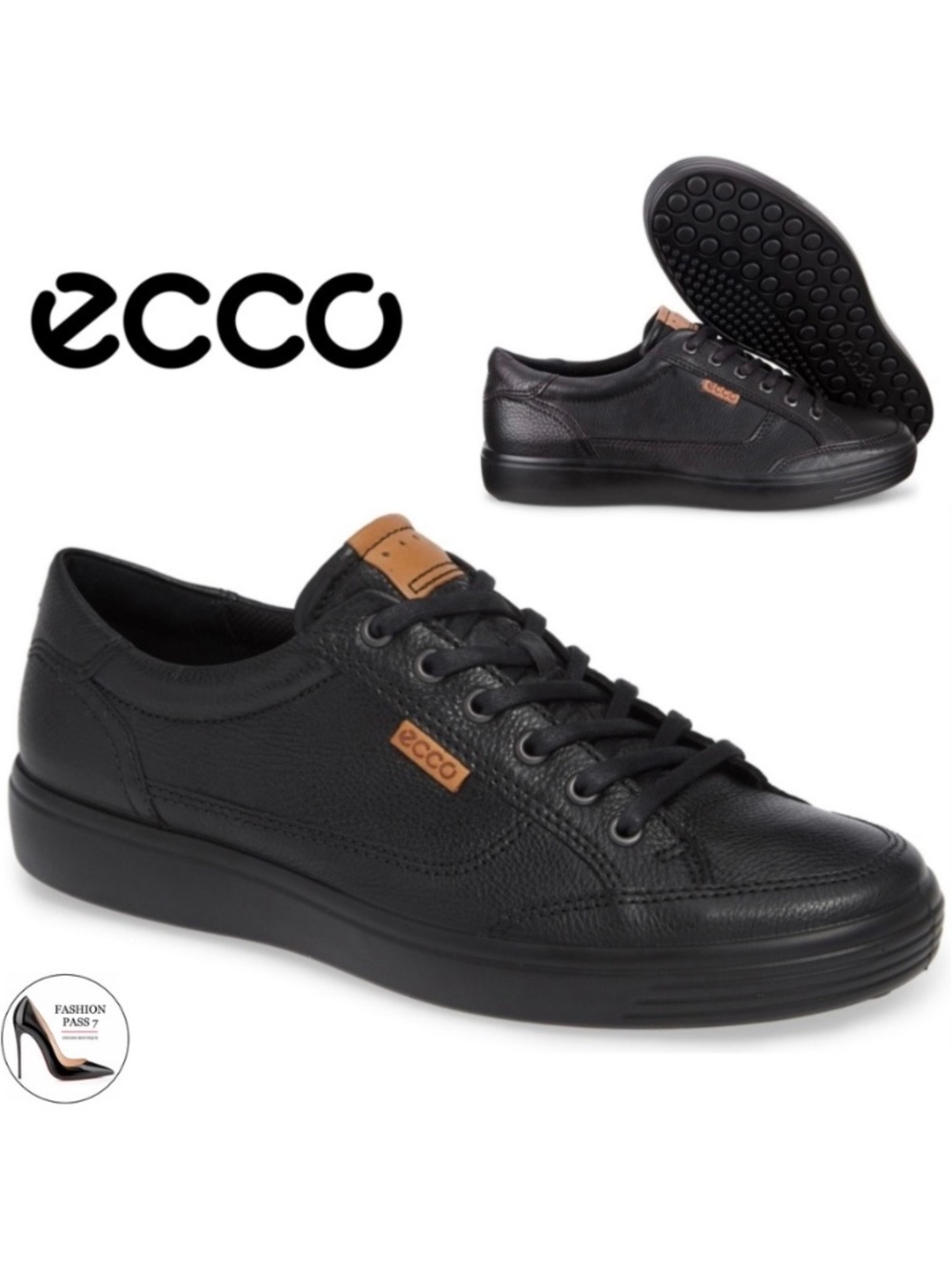 Ecco Soft 7 Men’s Black Leather Low top Sneakers Comfortable lace up loafers 10